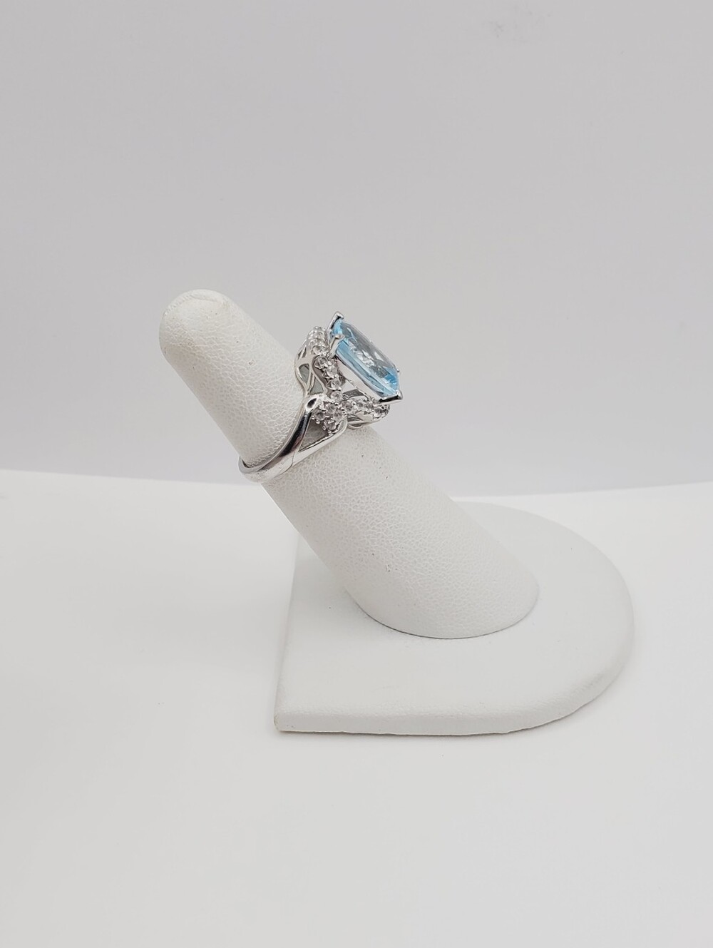 5.25 Carat Genuine Blue Topaz Halo Cocktail 925 Sterling Silver Ring - Picture 7 of 9